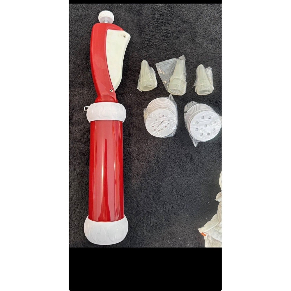 Deluxe Cookie Press One-Handed Baker's Advantage by Rosheco 27pc Red White